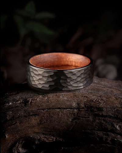 100S JEWELRY Black Hammered Finish Tungsten Rings For Men With Inner Rosewood Wedding Promise Band Size 6-164