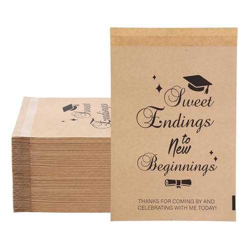 100 PCS Paper Graduation Candy Bags(5.1x7.9 Inch) Kraft One Smart Food Popcorn Cookie Treat Bags Goodie Snack Gifts Wrap Congrats Grad Graduation Party Favors Supplies Decorations 2026 Table Decor