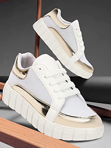 Image of MADANA Women's | Girls Casual Stylish Sneaker Shoes | Black-Shiny Golden | Smart Casual Shoes - 1133