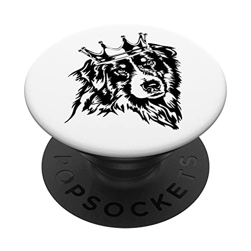 Funny Australian Shepherd with crown herder dog mom PopSockets Swappable PopGrip, Black