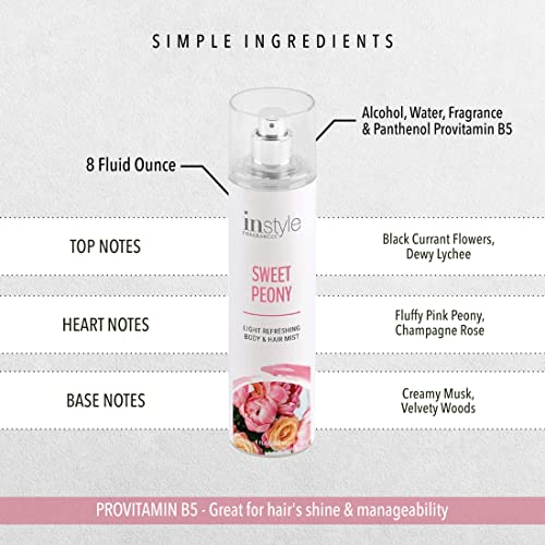 Instyle Fragrances Body & Hair Mist | Sweet Peony Scent | With Panthenol | Clean, Vegan, Paraben Free, Phthalate Free | Premium 8 Fl Oz Spray Bottle thumb #6