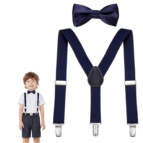 Bretelle Regolabili per Bambini con Set Papillon Y-Style, Cinghie Universali Blu Navy