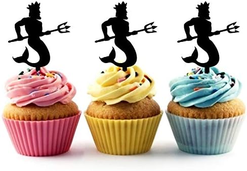 Miniatura 1 de TA1117 Neptuno griego Dios Poseidón Silueta Fiesta Boda Cumpleaños Acrílico Cupcake Toppers Decoración 10 piezas