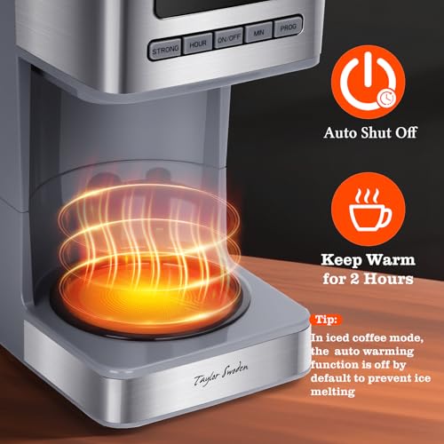 Image of Taylor Swoden Programmable Coffee Makers 12 Cup, Hot and Iced Coffee Maker, 4 Brew Strength, LED Display, 24H Timer, Keep Warm&Auto Shutoff- Drip Coffee Machine for Home /Office, Gray & Stainless Steel