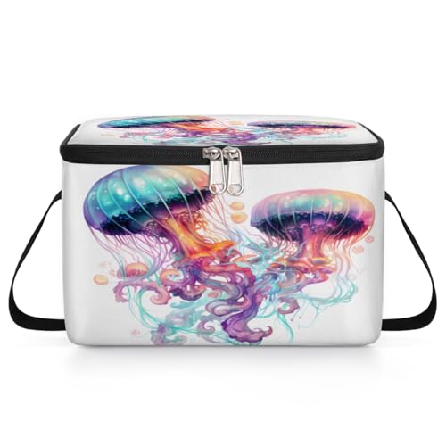 GzLeyigou Watercolor Jellyfish Lunch Bags for Women Men 9 Cans, Hot & Cold Food Delivery Bag Insulated Grocery Bag Insulated Lunch Box Ocean Jellyfish Cooler Bag for Office Work Picnic Beach