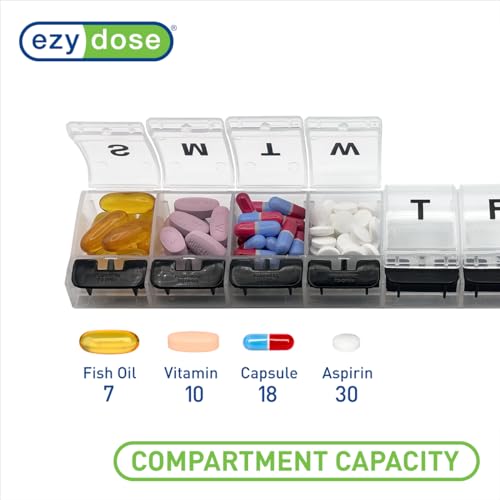 Image of Ezy Dose Weekly (7-Day) Pill Organizer, X-Large Medicine Case, Black /White | Daily Vitamin & Supplement Planner, Spacious Push-Button Compartments, Convenient & Easy to Use, Travel-Friendly, BPA-Free