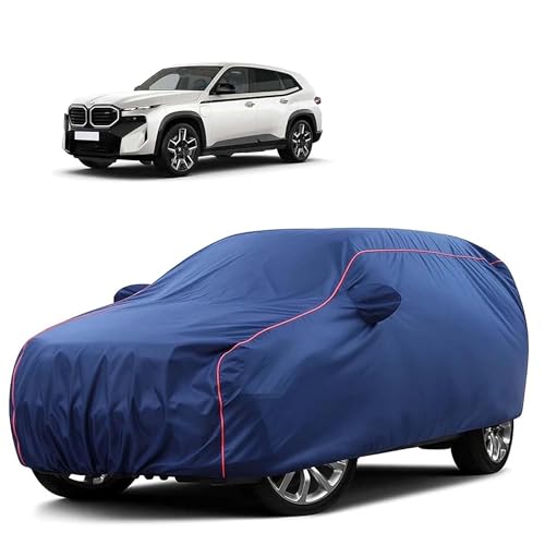 Image of Sulfar 100% Water Resistant Car Body Cover Compatible with Mirror for BMW XM (Triple Stitched, Full Bottom Elastic, Blue Tafetta with Red Piping)