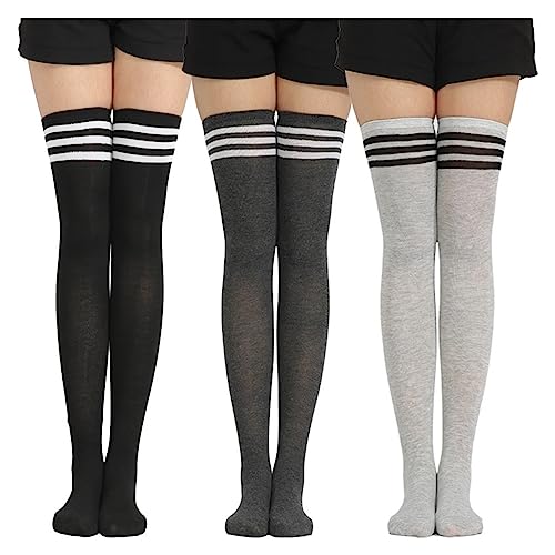 Sexy Black and White Striped Stockings Women's Over The Knee Thigh High Socks Women's Girls Warm Over The Knee Socks (Color : White red Strip)3