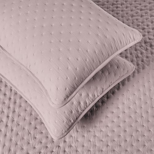 Image of Amazon Basics Brushed Microfiber Quilt Set, Extra Soft with Natural Texture, 3-Piece, King, Purple