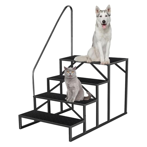 Scala a 4 Gradini con Maniglie - Portatile per Camper, Esterni, Piscina e Animali Domestici - Scaletta con Corrimano in Acciaio - Portata 300 Kg