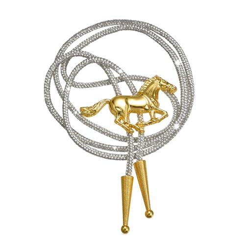 MELLIFO Cowboy Western Bolo Tie Cowgirl Rhinestone Album Tour Inspired Sparkly Bolo Ties Necktie for Concert Women Men Fans (Gold-Horse-Silver Tie)