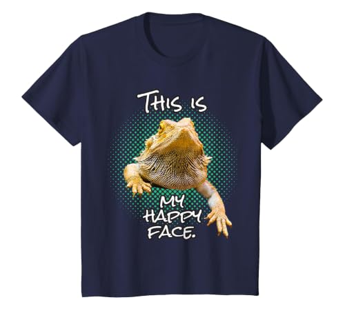 This is My Happy Face Bearded Dragon Funny Reptile T-Shirt, Youth, Navy Blue, Small
