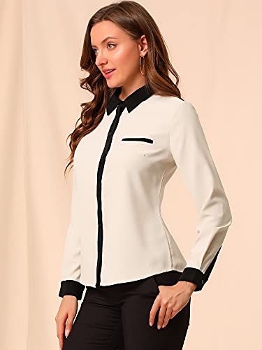 Allegra K Women's Button Down Shirts Long Sleeve Work Office Tops Collared Shirt Casual Chiffon Blouse 20254