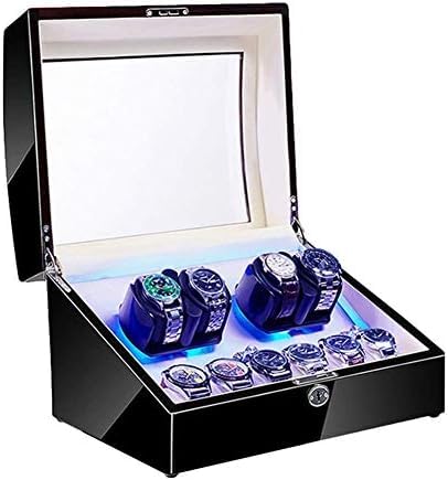 FENOKD Mechanical Watch Shaker 4+6 Automatic Watch Winder with LED Illumination Flexible Watch Pillow Piano Paint Exterior Quiet Motor Dual Power