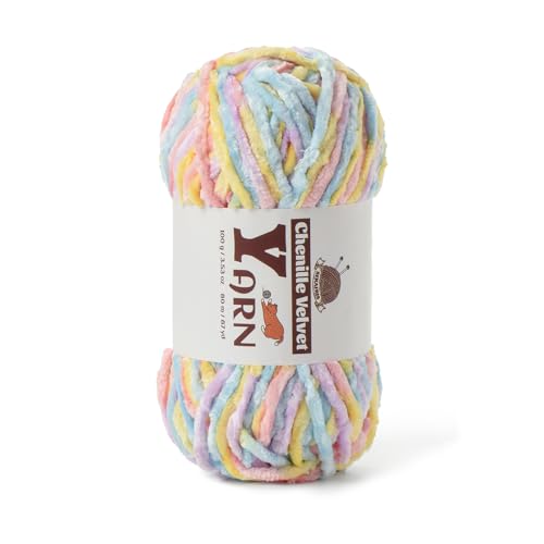 Image of Plush Chenille Chunky Yarn - Fluffy Velvet Yarns Crochet for Blanket Knitting and Crocheting - Soft Baby Yarn for Crocheting - Amigurumi Crochet Yarns 100g (87yds) (Macaron)