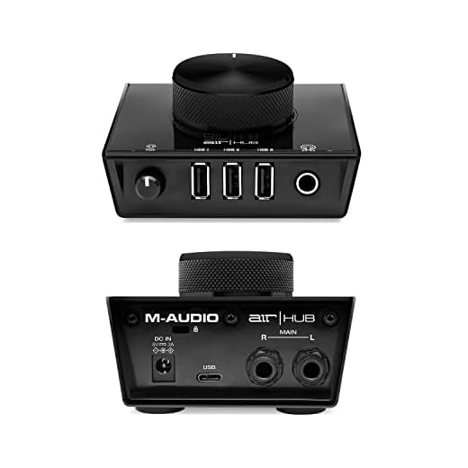 M-Audio AIR HUB - Interfaz de monitorización de audio, tarjeta de sonido USB, USB-C con concentrador de 3 puertos y software de producción