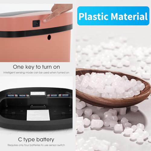 Image of BestOffice | 13 Gallon Plastic Trash Can with Lid | Pink | Automatic Touchless Garbage Can | Odor Control | Modern Oval Design | Easy to Clean | For Kitchen, Bathroom, Office or Home