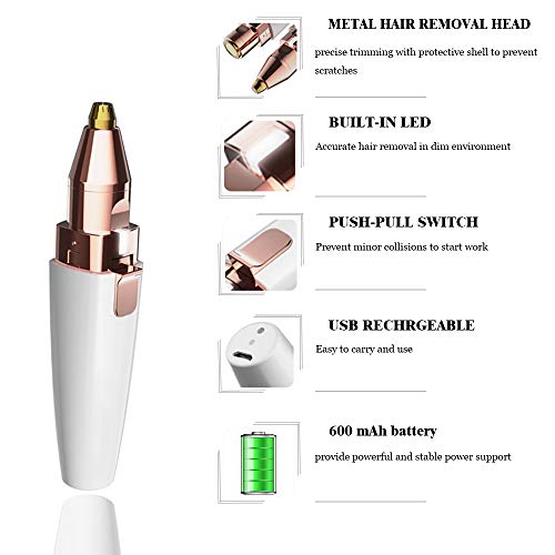 Image of Rechargeable Eyebrow Trimmer Hair Remover For Men And Women,2 In 1 Painless Eyebrow Trimmer,Built-In Led Light,Suitable For Facial,Eyebrow,Nose,Body Hair Trimming
