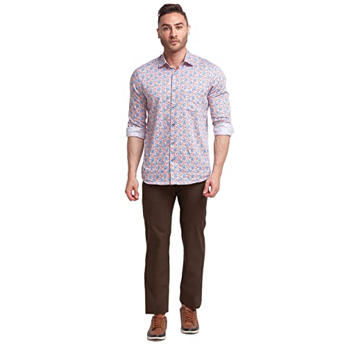 Image of Colorplus Men's Cotton Blend Solid Piece Dyed Pattern Tailored Fit Flat Front Casual Trouser