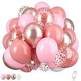 Rose Gold and Pink Balloons, Blush Pink Metallic Rose Gold Balloons Retro Pink Pastel Pink Rose Gold Confetti Balloons For Girls Birthday Party Boho Wedding Anniversary Party Decorations