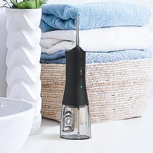 OPERAN Water Flossers for Teeth, Cordless Portable Water Flossers for Adults Braces, IPX7 Waterproof with 4 Modes, 4 Professional Nozzles, 300ml Tank & 21 Days Runtime for Travel, Black, 1Pack