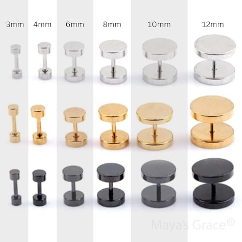Maya's Grace Round Barbell Dumbbell Flat Back Disc Stud Earrings Unisex3