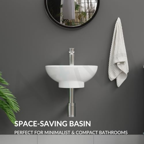 Image of Artiva White Ceramic Wash Basin Wall Mounted /Small Wash Basin for Bathroom /Glossy Finish Wall Hung Washbasin (White Color 11.5 x 12 x 5 Inch)