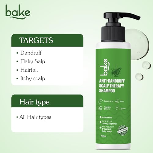 Image of BAKE 2% Salicylic Acid Anti Dandruff Shampoo for Scalp Strengthening, Dry Itchy Scalp, For Men & Women - 200ml