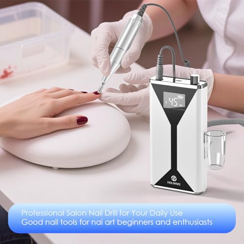 Image of Professional Electric Nail Drill 45000RPM Cordless Nail File | Portable & Rechargeable, 11 Drill Bits, for Shaping, Polishing & Removing Gel Nails for Salon Home (White)