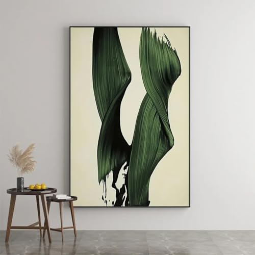 Cuadros en lienzo con lazo verde, pintura al óleo, impresiones minimalistas en verde oscuro, carteles e impresiones, arte de pared para decoración de sala de estar, marco interno de 60 x 80 cm