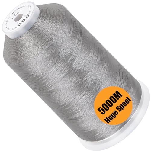 Image of New brothread - Single Huge Spool 5000M Each Polyester Embroidery Machine Thread 40WT for Commercial and Domestic Machines - Silver