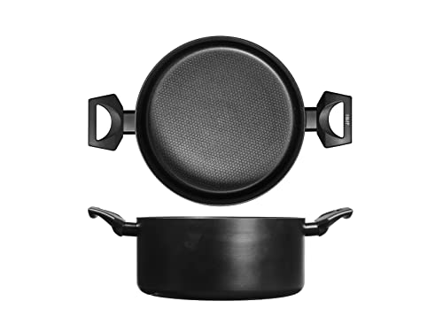 H&H All Blacks Casseruola in Alluminio con rivestimento Antiaderente Pfluon, 24cm, Rivestimento interno a nido d'ape, Induzione