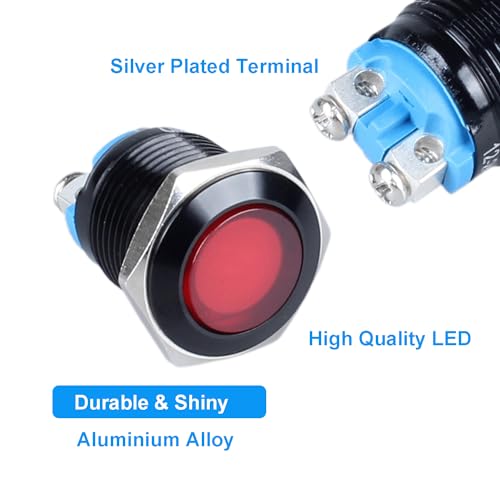 2 Piezas Luz Indicadora LED 16mm 12-24V Metal Negro miniatura 3
