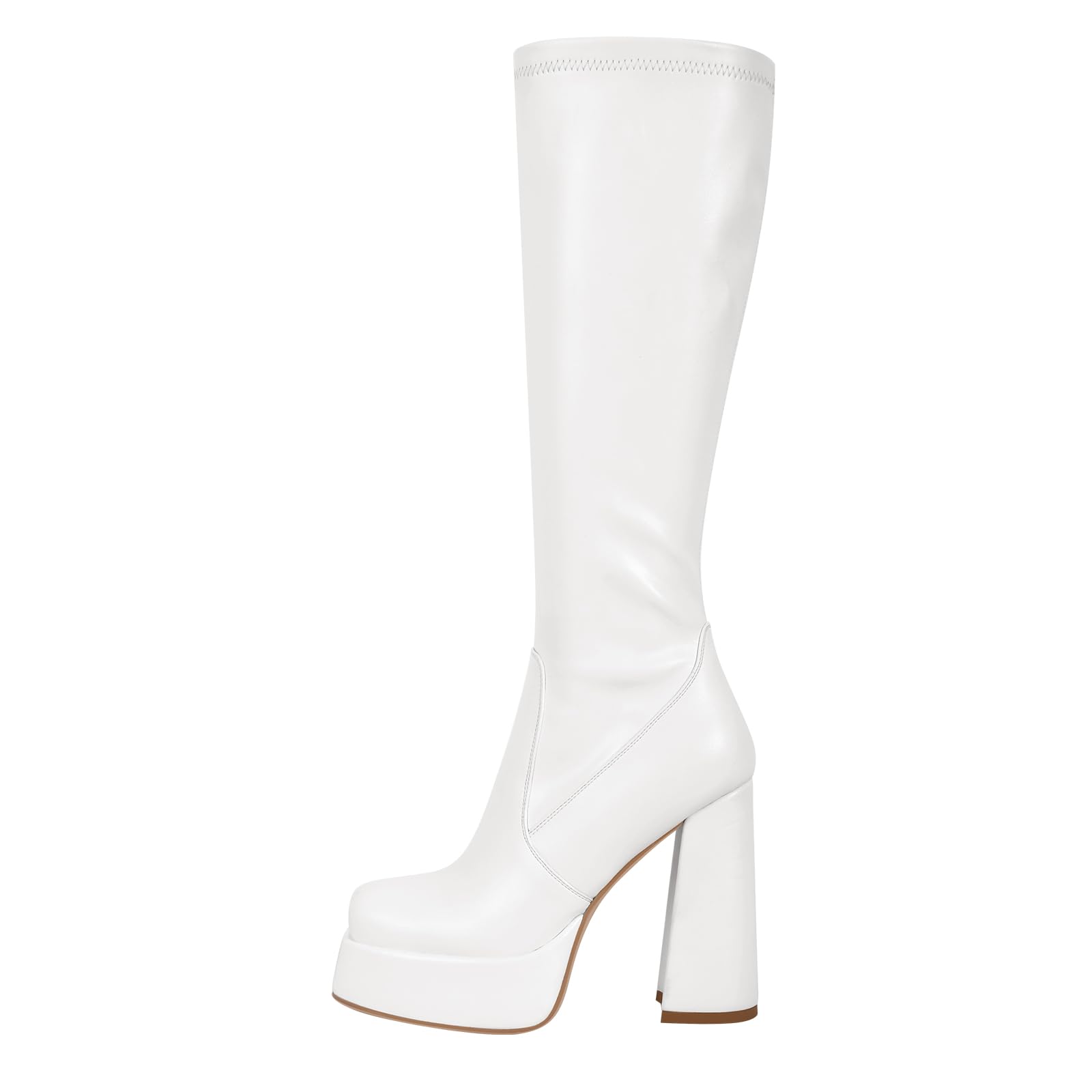 MissHeel Botas Plataforma Largo Tacón Cuadrado Tacones altos Dedos Cuaticos Negro