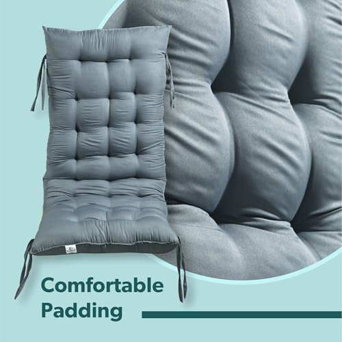 Image of Kuber Industries 18x48 Inch Microfiber Comfy Long Rocking Chair Cushion with Ties | Bench Back Thick Seat Pad Comfortable Handmade Quilts | Gray