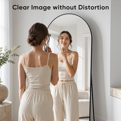 Image of Full Length Mirror, 76 inchx44 inch Arched Floor Mirror Freestanding, Floor Standing Full Body Mirror with Stand for Bedroom, Hanging Mounted for Living Room Cloakroom, Black
