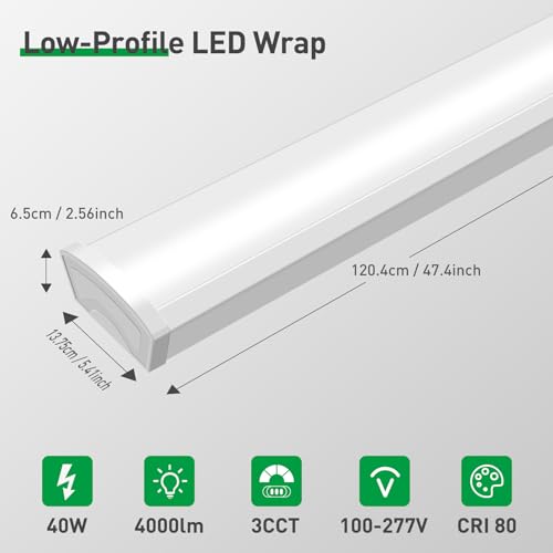 Image of ALUSSO 3CCT 3000K /4000K /5000K Adjustable LED Wraparound Light, 4FT 40W LED Shop Lights, Low-Profile Flush Mount Ceiling Light Fixture for Kitchen, Closet, Garage, Office, Hallway, 2Pack