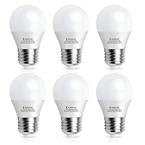 Ambimall A15 Bulb LED 60Watts Equivalent, G45 7Watt Appliance Light Bulb, Warm White 2700K 700 Lumens, LED Refrigerator Light Bulb with E26 Medium Base Non-Dimmable, Perfect for Ceiling Fan(6 Pack)