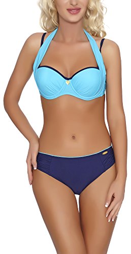 aQuarilla Bikini Push Up Trajes de Baño Dos Piezas Mujer Lyon (Azul/Marino, EU 38 = ES 36)