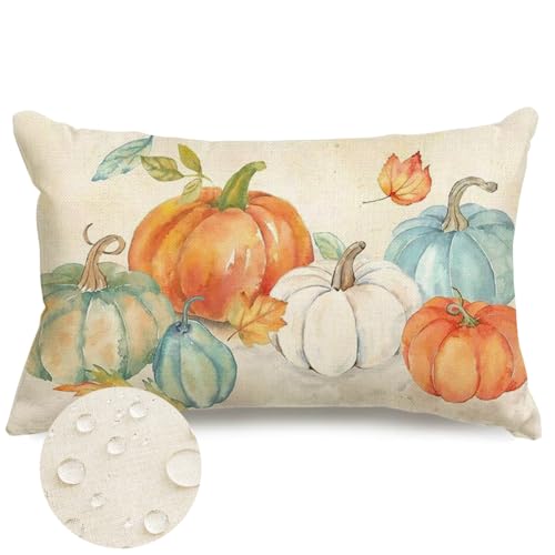 RABUSOFA Fall Outdoor Pillow Covers 12x20 Waterproof,Pumpkin Pillows Decorative Throw Pillows Thanksgiving Autumn Lumbar Pillow Cases Decorations for Home Porch
