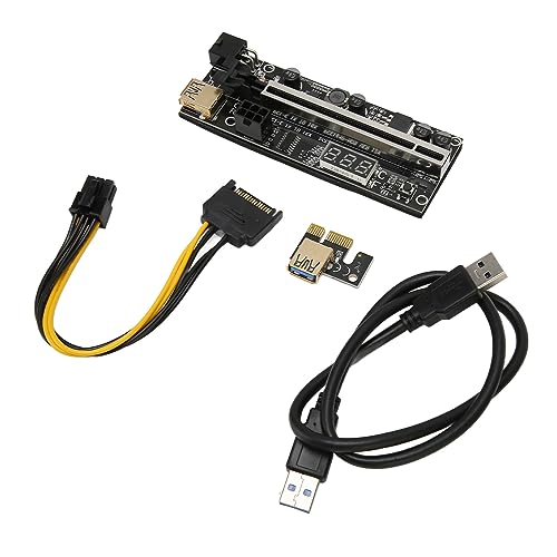 Sonew PCIe Riser Adapter Card 1X to 16X with Dual 6Pin Temp Sensor USB3.0 Power Cord for Efficient Mining Rigs