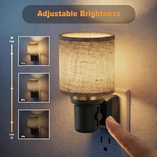 Image of JandCase Night Lights Plug into Wall, 2 Pack Linen Fabric Vintage Nightlight, 0-100LM Dimmable Farmhouse Decorative Nightlights with Dusk to Dawn Sensor, for Bedroom Living Room Hallway