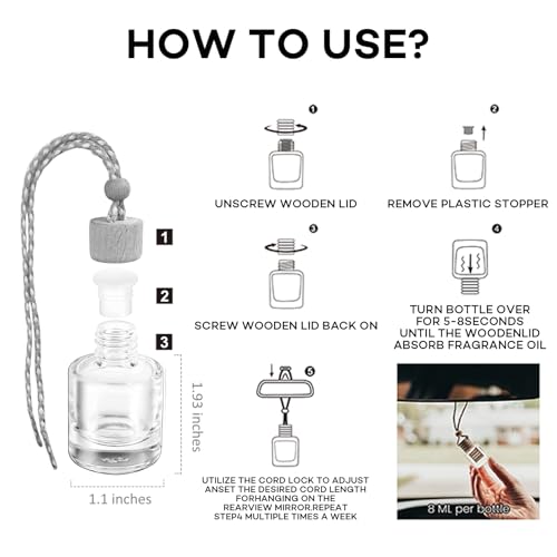 Image of C Classy Hanging Car Air Freshener 2 Pack, Vanilla Amber,Tea Glass Bottle Diffuser, Long-Lasting Fragrance, Cute Car Accessories for Women & Men, Made in USA