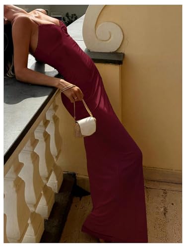 Image of SOLY HUX Women's Elegant Mesh V Neck Bodycon Maxi Dress Summer Cocktail Party Wedding Guest Long Cami Sundresses