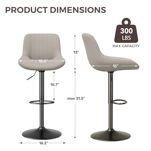Image of Nalupatio Bar Stools Set of 1, Adjustable Modern Swivel Bar Stools with Backs, Counter Height Performance Fabric Island Chairs for Home Kitchen, Light Gray