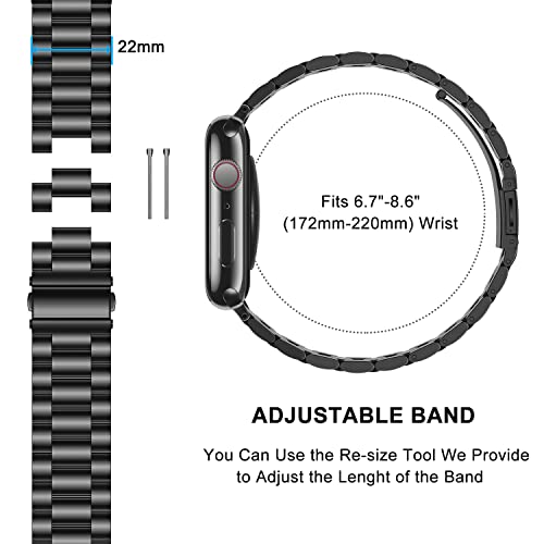 Image of HITZEE Compatible with Apple Watch Band 42 /41 /40 /38mm Business Stainless Steel Metal Strap Men Women Link Bands Compatible for iWatch SE3-1 Series 11 10 9 8 7 6 5-1, 38 /40 /41 /42mm Black