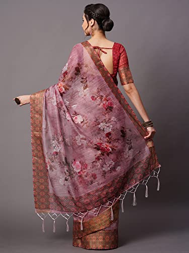 Image of AKHILAM Women's Ikat Linen Saree With Blouse Piece