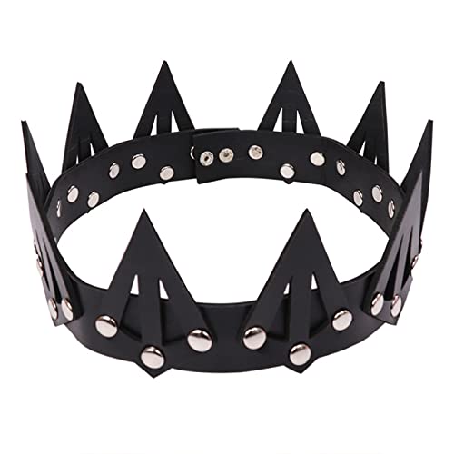 PU Leather Crown for Men Women Transgender Kings and Queens Costume Gay Pride Month Headpiece Black Punk Crown for Carnival Rave Circuit Party Christmas Night Club