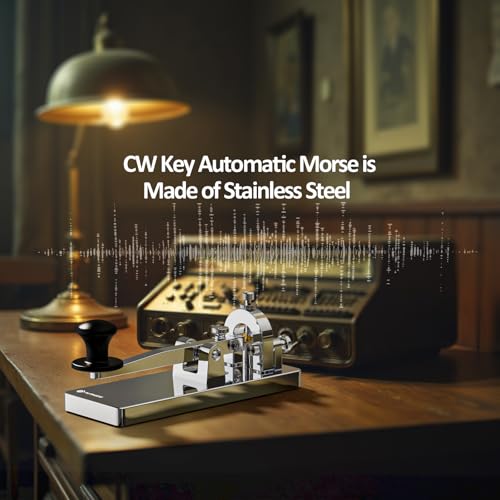 Image of CW Telegraph Key - Heavy Duty Stainless Steel Classical Morse Code Key, Shortwave Radio Ham Send Telegram Practice Oscillator Straight Key (Silver)