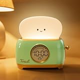 Aokpsrt Alarm Clock for Kids, Cute Toast Night Light Alarm Clocks for Bedrooms, Dimming Rechargeable Small Led Desk Clock with Snooze & Countdown for Room Decor, Bedside Clock for Teen Girls Boys